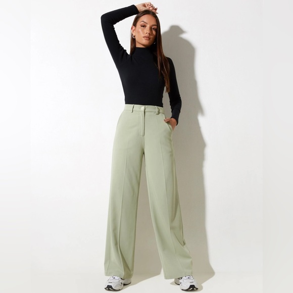 NWT Motel Rocks Abba Wide Leg Trouser In Sage Green Size Large - Picture 1 of 12